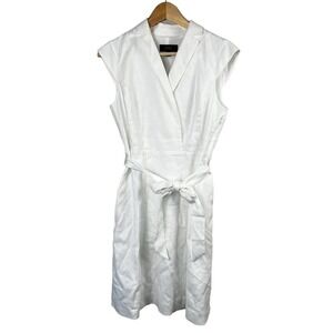 J Crew White Faux Wrap Linen Blend Dress size 2 Belted